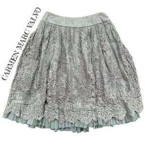 Carmen Marc Valvo Steel Blue Lace Embroidered Beaded Skirt -  Size 6